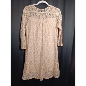 Monteau Los Angeles M Peach Lace Midi Dress Lined 3/4 Sleeve Spring Romantic
